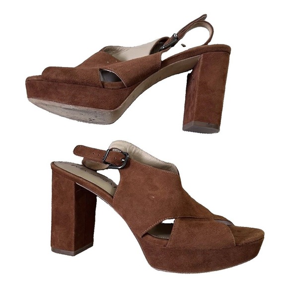 Via Spiga Shoes - VIA SPIGA Suede Platform CrossStrap Sling Back Sandal Heels 9.5M Brown Y2K Shoes